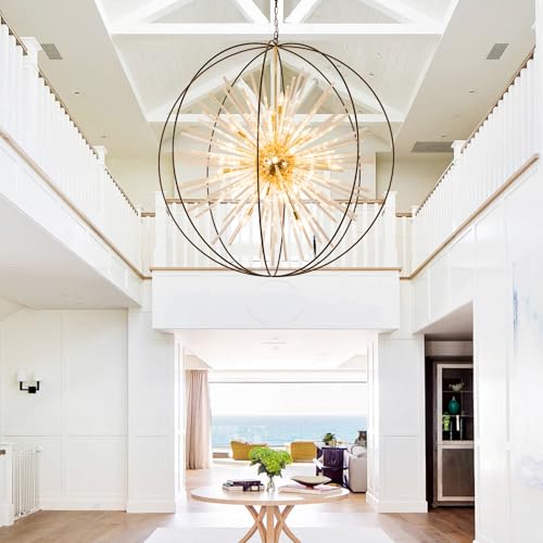 Image of Vezzio Black and Gold Crystal Chandelier for High Ceiling Foyer Entryway