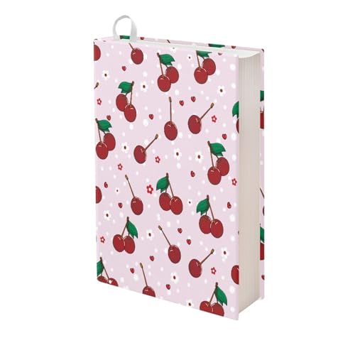 Dreaweet Red Cherry Print Stretchable Book Covers Jumbo Fabric Book Protective Sleeves for Hardcover Textbooks Notebooks up to 9"x11",Reusable Washable