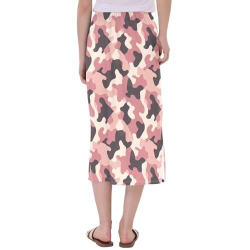 Women Beachy Stretch Midi Skirts for Women Spring Double Slit Skirt3