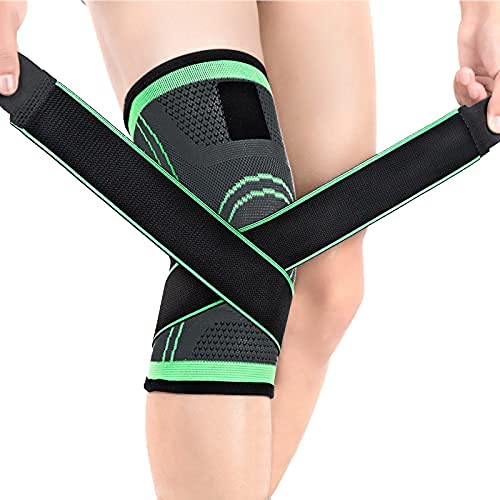 Goosom Réglable Genouillère Genou Bandage Sport de Compression Élastique Mixte,Genouillère de Maintien Respirant et Antidérapant pour Course à Pied K18 Vert XXL (1 Paire) Cover
