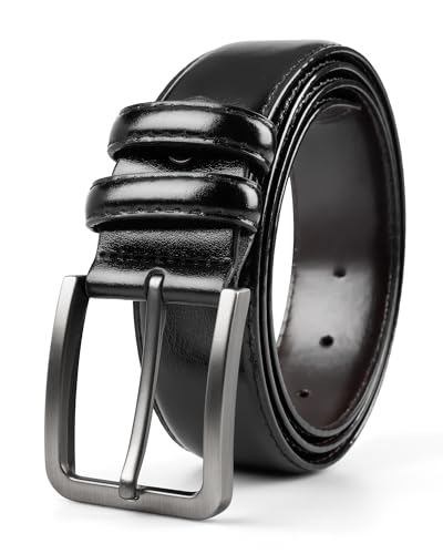 Mens Black Belt, Leather Dress Belts for Men Business Casual Pants Golf