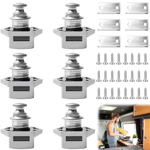 LEKEFETO 6 pièces Verrou à poussée pour camping-car, verrouillage par bouton-poussoir pour porte d’armoire, verrou à bouton-poussoir, serrure de meuble...