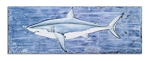 SYGALLERIER Coastal Canvas Wall Art with Hand Painted Textured Modern Abstract Fish Paintings in Blue and White Color Contemporary Shark Pictures for Living Room Bedroom Bathroom Decor - Image 3
