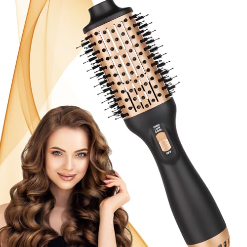 Bizcasa Spazzola Asciugacapelli, Salon One-Step Spazzola Ad Aria Calda, 4 In 1 Spazzola Riscaldata, per asciugatura, raddrizzamento, volumizzante e stile, Tecnologia a Ioni (Oro)