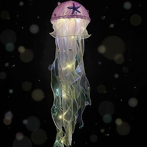 Image of Jellyfish Lamp Led Lantern Decorations for Nursery Birthday Gift | Ocean Theme Decor | Purple Hanging Jelly Fish Light for Bedroom Little Mermaid Birthday Party Baby Shower