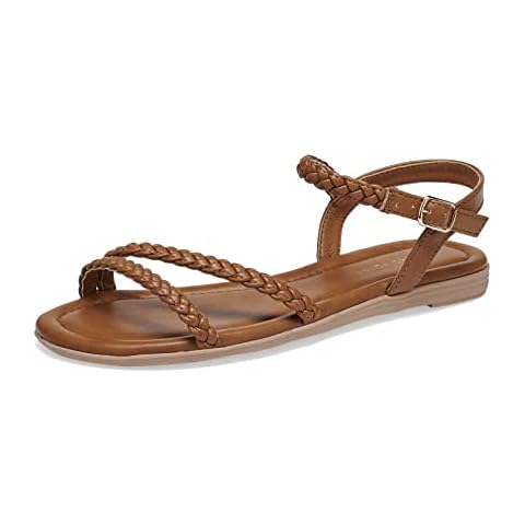 CentroPoint Women's Braided Flat Sandals Fashion Flip Flop Shoes Roman Gladiator Slip On Summer Flats(Brown V2 PU, Numeric_9) Cover