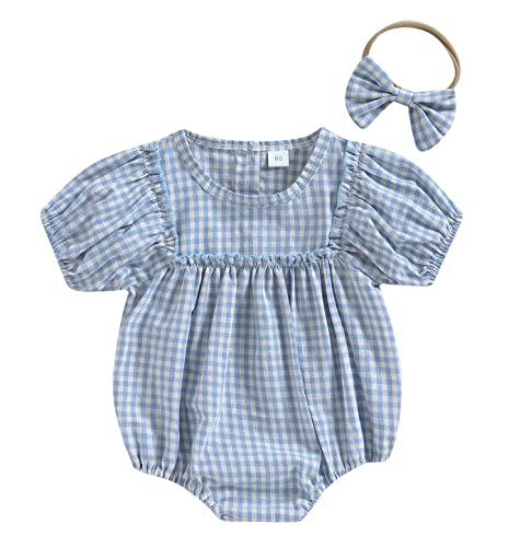 Image of Douhoow Infant Baby Girl Plaid Romper Baby Sweatshirt Romper Ruffle Festival Clothes Fall Winter Outfits with Headband