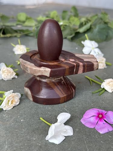 Image of Shivam VASTU AKAL 1.5 inch Original Narmadeshwar Narmada Shivling with 3 inch Narmada Stone Yoni Base Jaladhari (Swayambhu Shivling, Multicolor Damru Jaladhari)