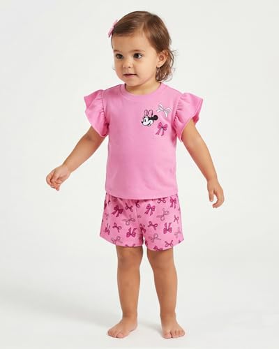 Image of Disney Minnie Mouse Outfit for Girls, 2-Piece Short Set | Minnie Mouse Shirt and Short, Elastic Waist, Disney Trips, Summer Play