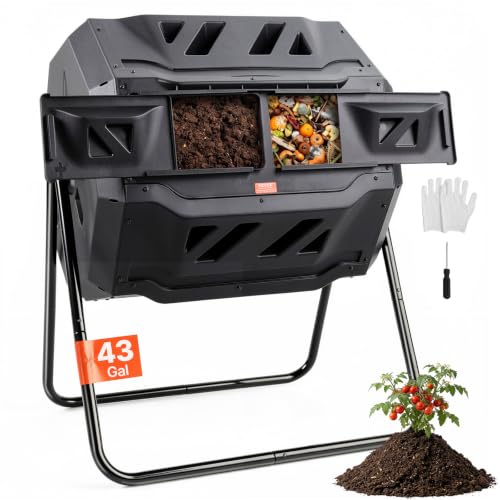 VEVOR Compost Bin, 43-Gal Dual Chamber Composting Tumbler