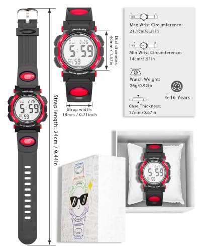 Image of Edillas Kids Digital Watch 7 Colors 50M Waterproof Sport Alarm Boys 7-15