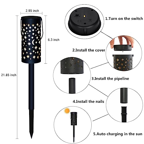 Neemor 6 Pack Garden Lights Solar Outdoor Decor Patio Pathway Stake Solar Lights For Outside Star Moon Waterproof Solar Garden Light For Yard Lawn Path Garden Gifts Warm White #TOP5