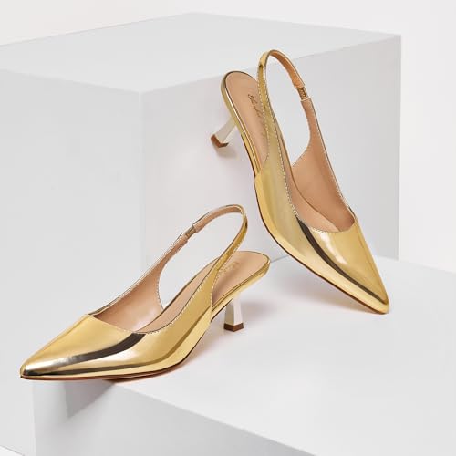 Elisabet Tang Women's Slingback Kitten Heels, 2.16 inch Sexy Closed Pointed Toe Low Stiletto Heels Slingback Pumps for Women Slip on Elastic Strap Wedding Party Dress Shoes4