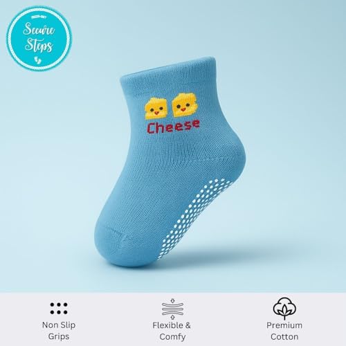 Image of Kids Socks for Boys Anti Skid Pack of 4 | Cotton Non Slip Grip Boys Socks | Soft Breathable Cotton Socks for Kids 3-5 Years