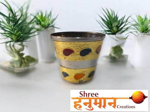 Image of Shree Hanuman Creations Laddu Gopal| Thakur ji| khanha| Bal Gopal ke Bartan /Pooja thali Small- 4 pcs Set - Multicolor Minnakari Stainless Steel Bhog Thali with Glass, Bowl and Spoon