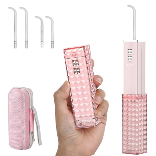 Mini irrigador dental para dientes inalámbrico, limpieza rápida de 30 segundos, irrigador oral portátil con funda, 4 modos y bricolaje, IPX7 impermeable recargable limpiador de dientes de agua, tamaño