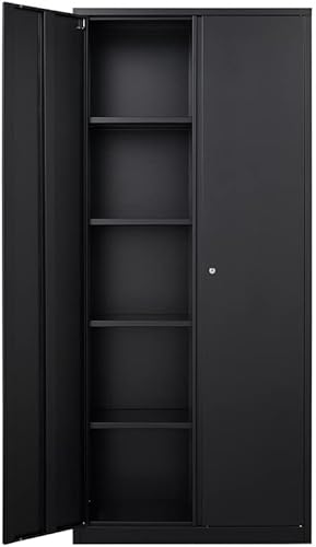 WTRAVEL Armario de almacenamiento de metal con ruedas, gabinete de almacenamiento de acero de 71 pulgadas de alto con 4 estantes ajustables y