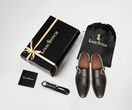 Image of LOUIS STITCH Men's Formal Shoes | Italian Leather Double Monk Strap Handcrafted | Stylish Slipon Shoes for Business, Formal, (LSRXSM)