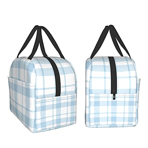 Dadabuliu Lunch Bag Plaid Blue Check Insulated Lunch Box Cooler Tote For Adults Kid Girl Women Work Office School Picnic Beach Reusable Lunchbox Over 3 Years Old thumb #1