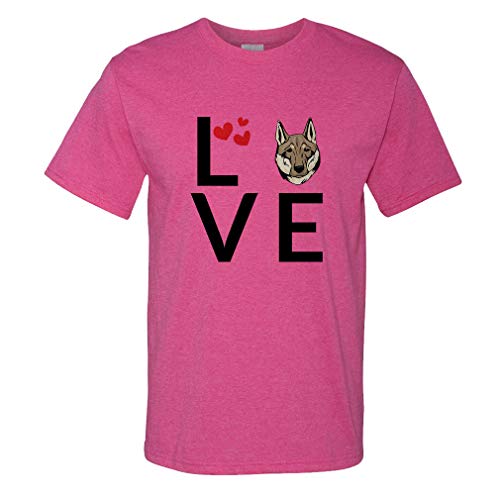 Custom Funny Graphic T Shirts for Men Love Hearts Shikoku Dog Cotton Top Hot Pink Design Only 2X Large