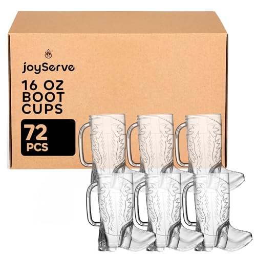 JoyServe Cowboy Boot Cups - (Bulk Pack of 72) 17oz Drink Mugs, Reusable BPA-Free Plastic Mug, for Western Themed Rodeo Birthday Party Decorations and Supplies