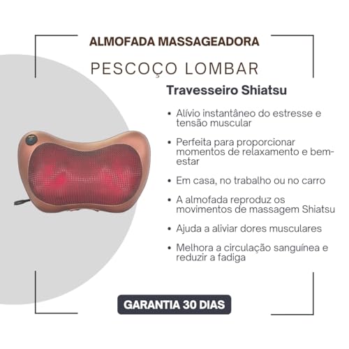 Almofada Massageadora Shiatsu, 8 Esferas Rotativas, Aquecimento Infravermelho, Massagem para Pescoço