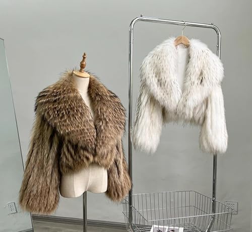 Women's Genuine Raccoon Fur Jacket Winter Coat Short Cozy Fuzzy Outerwear Turn-down Collar4