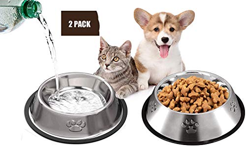 Coocnh - Juego de 2 cuencos de acero inoxidable con base de goma para perros pequeños/medianos/grandes, comedero para mascotas y cuenco de agua