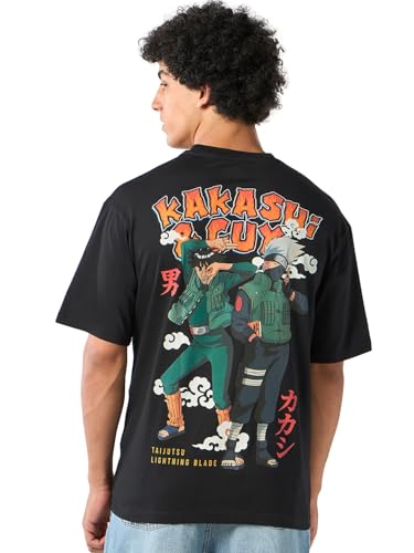 Image of Bewakoof X Naruto Kakashi Chidori Men's Graphic Print Oversized Fit Half Sleeve Round Neck T-Shirt | Bewakoof American Pima | | Lightweight | Multipurpose
