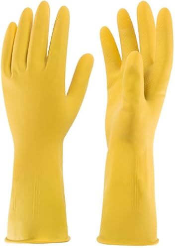Miniatura 2 de Guantes de limpieza de goma amarillos para el hogar, guantes reutilizables para lavavajillas para cocina. (L,10)