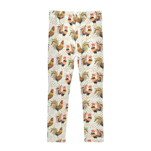 ZZKKO Girls Leggings Rural Colorful Roosters Toddler Girls Clothes Leggings for Girls Toddler Girls Leggings 3-4T2