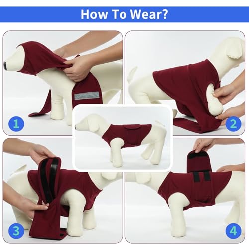 Image of MIGOHI Soft Dog Calming Vest for Thunderstorm, Fireworks, Travel & Separation - Anxiety Relief for Small Dogs, Bordeaux, XS