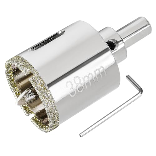 Image of 1-1 /2 Inch Diamond Hole Saw with Pilot Drill Bit | 40mm Cutting Depth, 3 /8 Triangular Shank, Nickel-Plated Carbon Steel, Chip Removal Holes, for Glass Tile Marble Granite