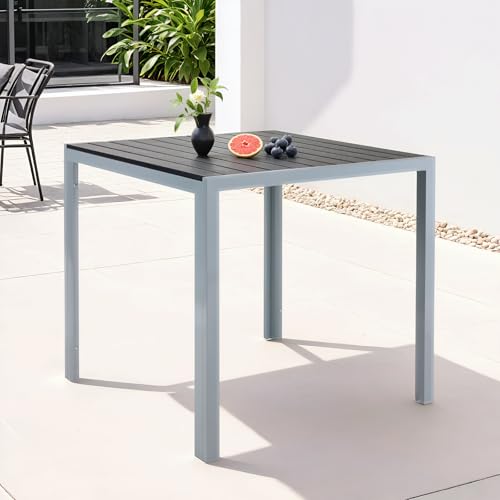 Clevich Gartentisch Wetterfeste, 75x75cm, Outdoor-Esstisch, WPC-Balkontisch, Aluminiumrahmen, Wetterfeste Gartenmöbel, quadratischer Terrassentisch, Silber Grau Clevich Gartentisch Wetterfeste, 75x75cm, Outdoor-Esstisch, WPC-Balkontisch, Aluminiumrahmen, Wetterfeste Gartenmöbel, quadratischer Terrassentisch, Silber Grau