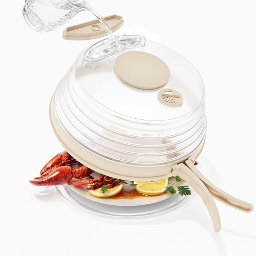 10 inch Microwave Splatter Cover for Food with Water Steamer, Collapsible Plastic & Silicone...