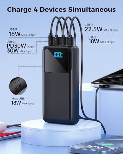 Image of Portable Charger Power Bank 50000mAh, USB-C PD 30W Fast Charging, High Capacity External Battery Pack for Camping, Portable Phone Charger for iPhone 17 /16 /15 /14 /13 /12 /11 Samsung Android (Black)