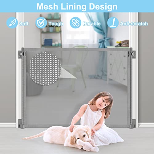 Mesh Baby Gate For Stairs Roll Up Manually Dog Gates For The House Support Screw And Adhesive Outdoor Deck Pet Gates For Dogs Indoor Not Adjustable Child Safety Gate (34" Tall X 51" Wide) #TOP6