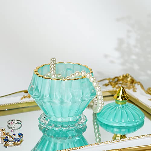 Blue Vintage Glass Jewelry Box,Crystal Candy Jar With Lid,Candy Dishes Decorative,Glass Storage Bathroom Jar Gift For Women #TOP2