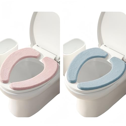 2組浴室のための便座カバー、便座のクッション カバー家の再使用可能のより柔らかい厚くより暖かい洗濯できる便座カバー パッド (グリーン+ブルー) (ピンク+ブルー) (ピンク+ブルー)