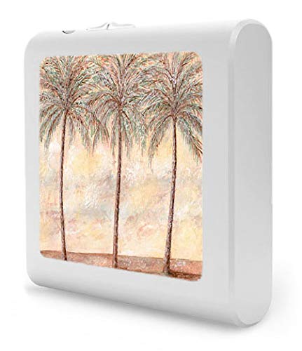 Image of Art Plates Plug in Dimmable LED Night Light with Dusk to Dawn Auto Sensor, Adjustable Brightness, Warm Light, Auto On-Off Nightlight for Bathroom, Hallway, Nursery, Bedrooms - Palm Trees