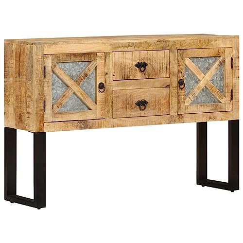 vidaXL Aparador de estilo industrial, madera de mango rugosa duradera, patas de acero, amplio almacenamiento con 2 puertas y 2 cajones, perfecto para exhibir decoración