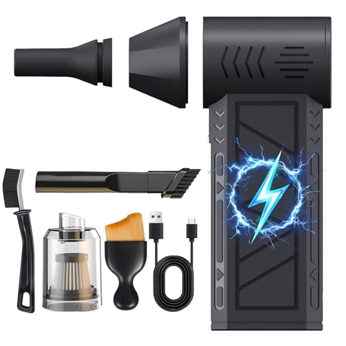 3-in-1 Cordless Turbo Fan Vacuum ， Portable Mini 100,000 RPM Small Powerful Blower Fan with LED Light, for PC/Keyboard Cleaning, Car Detailing, Pet Hair & Leaf Blowing, Home/Car Electronics Cleaner