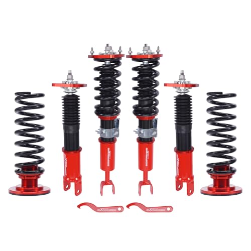 maXpeedingrods Coilovers for Nissan 350Z RWD 2003-2008 Z33, for Infiniti G35 RWD 2003-2007 V35, Height Adjustable Coilovers Suspension Kit, Preset Damping Lowering Kit Red