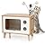 GYMAX Cat House, Kitten Cube Condo with Hanging Balls, Scratching Board and Removable Cushion, Indoor Wooden Cats Furniture Sleeping Bed