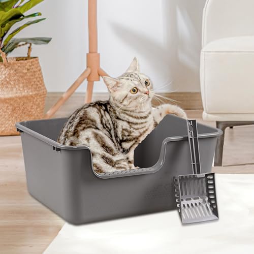 Caja de arena para gatos grande con alto borde y pala miniatura 5