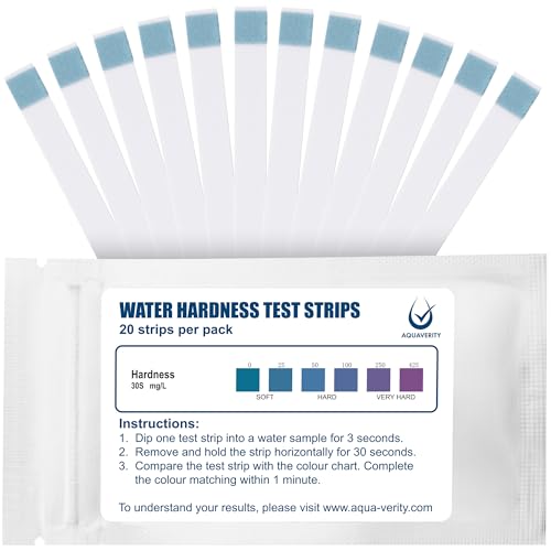 AQUAVERITY Water Hardness Test Strips – Pack of 20 – Fast & Accurate Results in 30 Seconds – Water Hardness Test Kit for Calcium & Magnesium Levels – Tap, Aquariums, Pools, Hot Tubs, and Appliances