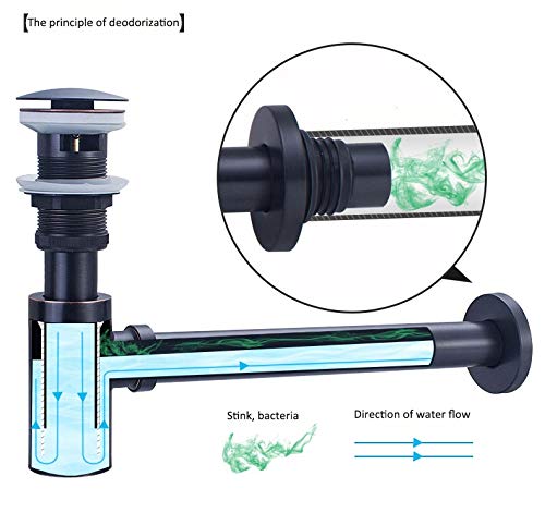 Rubinetto Lavandino Bagno Sifone Lavandino Con Troppopieno E Scarico Flessibile Nero Per - Foto 3
