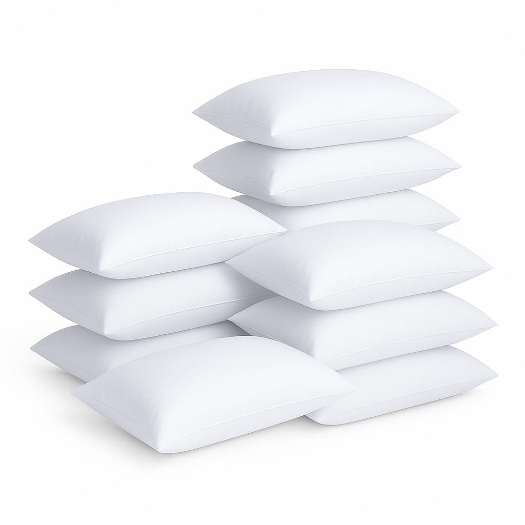 1Bb Linens White Soft Polyester Hotel Pillows Pack 10, Ultimate Luxury Premium Quality Hollowfibre, Breathable Sleep Experience Pillows 10