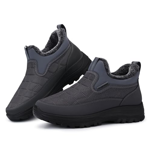 SHIBEVER Women's Snow Boots Winter: Fur Lined Slip-On Waterproof Ankle Booties Anti-Slip Comfortable Warm Women Shoes Gray Size 7