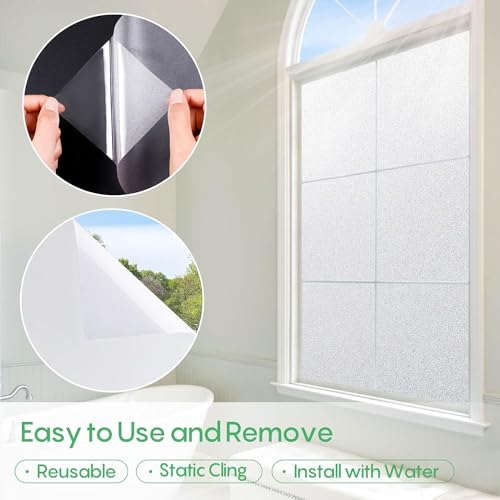 Image of HOME13 Frosted Glass Window Film Window Privacy Film, Removable Static Clings UV Protection Sun Blocking Window Tint for Home Bathroom and Office (24x108 Inch, Frosted Window Film)